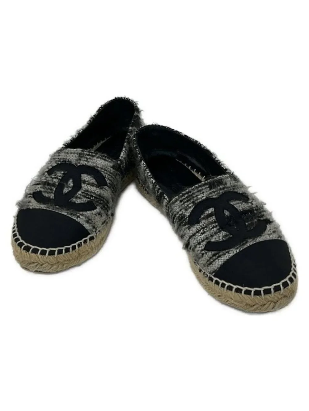 Chanel Slip Ons Black White CC Logo Espadrille X - Picture 2 of 5
